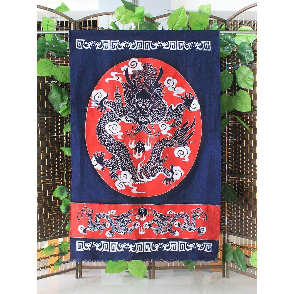 蜡染画红龙门帘家居装饰壁挂布帘半帘玄关帘民族挂画挂帘隔断帘