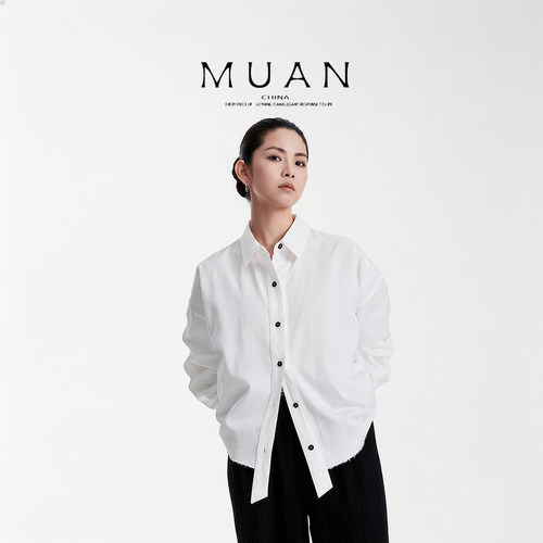 木岸muan复古工装衬衫春秋宽松简约百搭翻领长袖衬衣女MG-J076