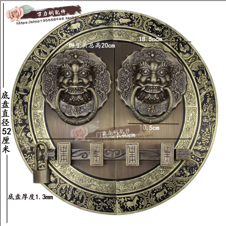 中式纯铜仿古大门拉手圆形古建祠堂兽头门环庭院木门狮子头铜把手