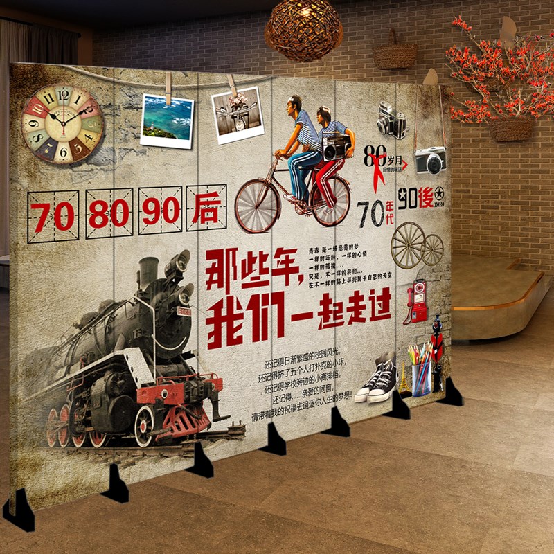 欧式屏风隔断墙客厅简易经济型折叠移动饭店包间烧烤遮挡推拉进门