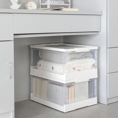 留白书箱带滑轮可折叠收纳箱宿舍书本储物盒透明家用衣物整理箱子