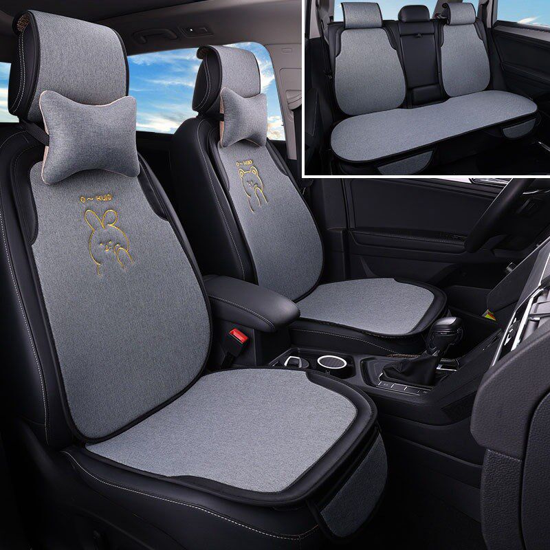 汽车坐垫四季通用经典亚麻布艺小蛮腰新款夏季透气高端免绑座垫套