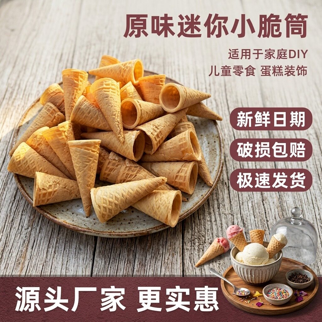 迷你小脆筒冰淇淋脆筒脆皮甜筒小号冰激凌雪糕筒蛋卷蛋糕装饰商用