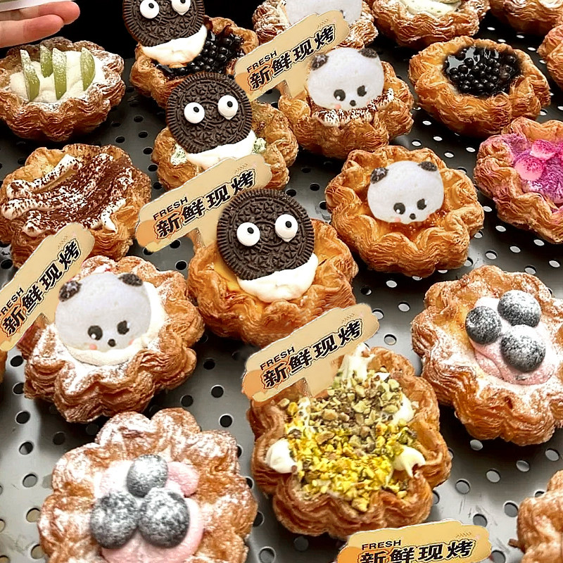 可颂蛋挞半成品装饰插牌奥奥饼干眼睛糖珠花式蛋挞烘焙甜品摆摊