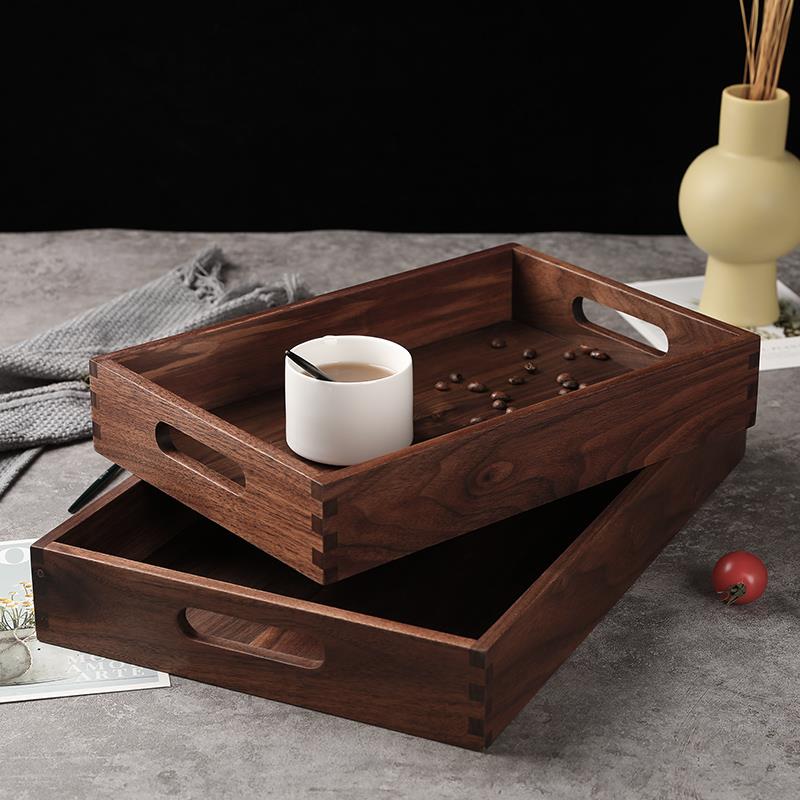 实木质托盘黑胡桃木原木水果盘日式双耳盘长方形大号家用收纳木盘