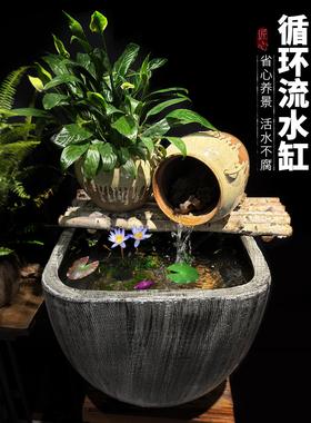 特大型循环水饰品粗陶古法鱼睡莲壶荷花大缸景德镇花盆水培绿色植