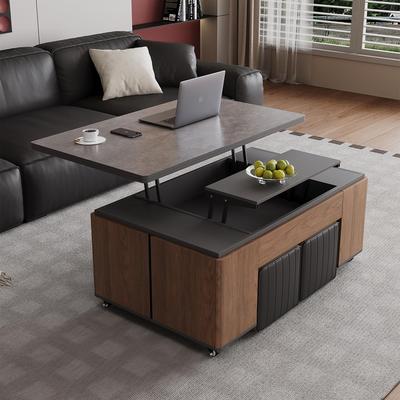 多功能升降茶几餐桌一体两用小户型家用可移动折叠二合一岩板茶几