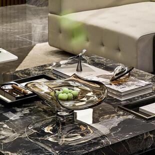 现代轻奢家居茶几玻璃果盘烟灰缸水晶托盘组合摆件样板房桌面装品