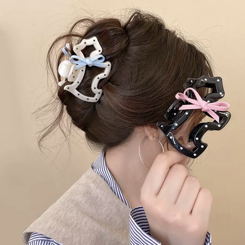 蝴蝶结波点小狗抓夹可爱少女发抓半扎盘发鲨鱼夹高级感发饰头饰品