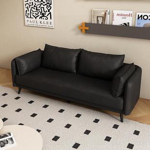意式轻奢皮质小沙发小户型休息区卧室办公室接待网红简约黑色沙发