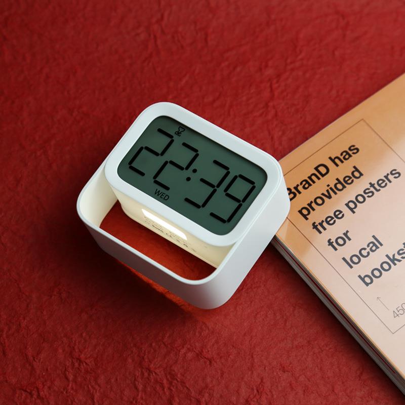 简易铝合金双闹钟创意静音充电学生宿舍卧室夜灯工作日周末时钟