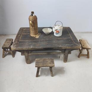 民间古物实木地板桌子小茶几覆古怀旧老式炕桌长凳装饰农家乐装饰