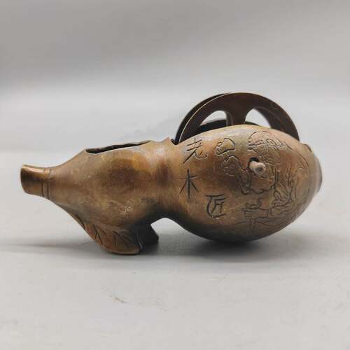 古玩仿古老式龙纹墨斗摆件复古纯铜仿民国真品古董墨斗收藏工艺品
