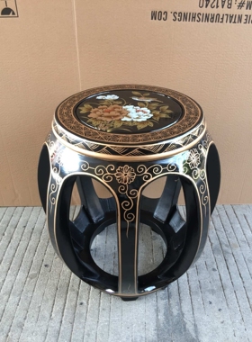 至高美明清古典实木鼓凳圆凳白色黑色红色圆形凳亮光彩绘绘