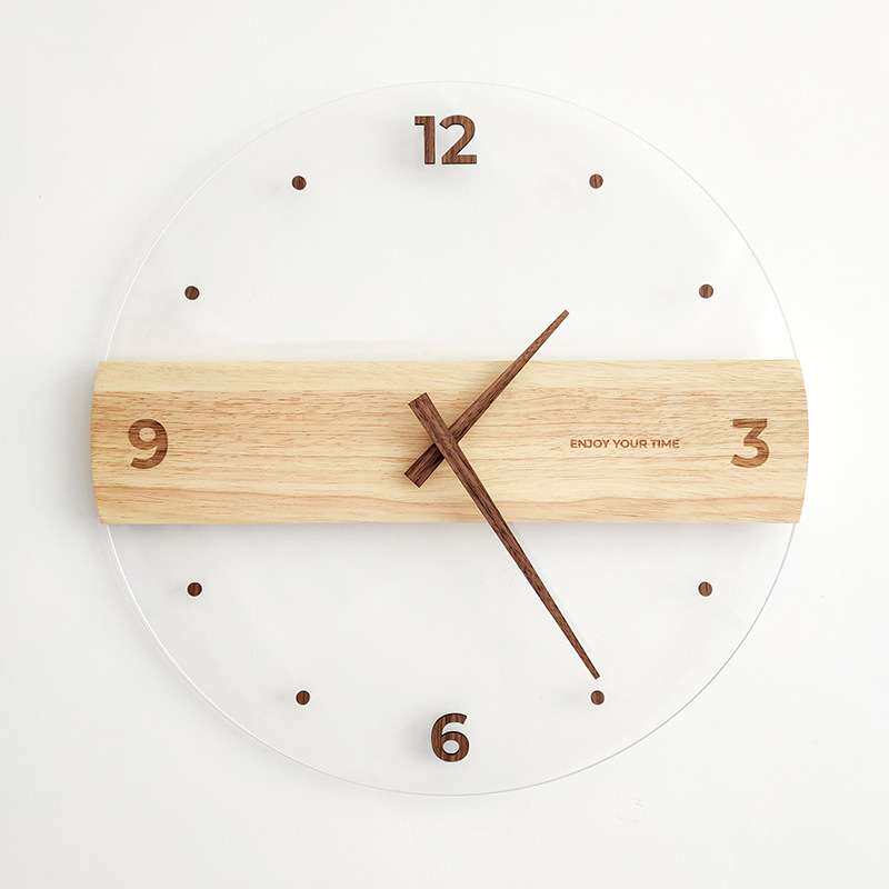 创意北欧简约实木制亚克力玻璃挂钟家居客厅墙钟装饰钟Wall Clock