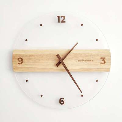 创意北欧简约实木制亚克力玻璃挂钟家居客厅墙钟装饰钟Wall Clock