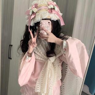 汉洋折衷头饰汉洋折衷扁帽lolita草帽波奈特BNT搭lolita蕾丝蝴蝶