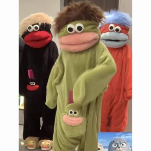 大嘴怪睡衣绿色梳头发丑鱼大嘴肠睡衣秋冬新款加厚男女可外穿搞怪