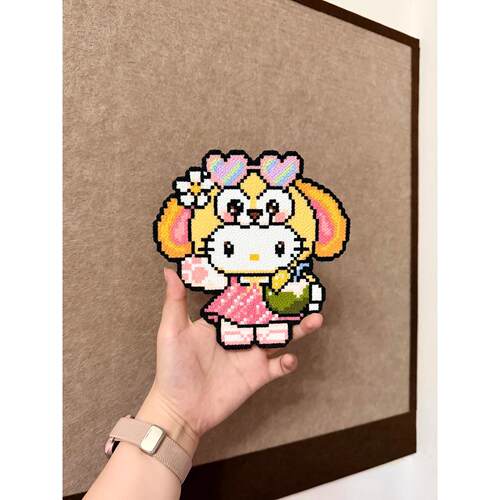 饼饼帽子Kitty拼豆成品手工像素钥匙扣 饼饼帽子kitty可爱包挂件