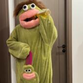 现货速发 大嘴怪连体睡衣有头发连帽睡袍趣味保暖卡通可爱冬季