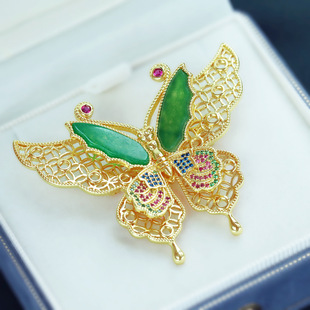 新款蝴蝶胸针女镀金复古气质奢华胸花吊坠两用款新中式挂件胸饰