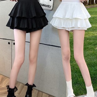 半身裙子 高腰a字显瘦白色百褶双层蛋糕裙裤 短裙女2024新款 春夏季