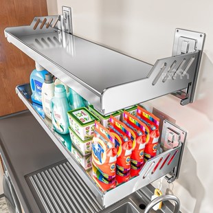 不锈钢阳台洗衣机上方置物架挂墙架子洗衣液脸盆免打孔壁挂收纳架