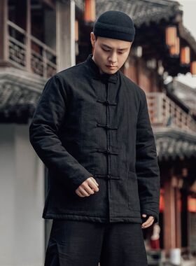 中国风复古男装冬k季棉麻盘扣立领棉衣男宽松大码唐装中式棉袄外