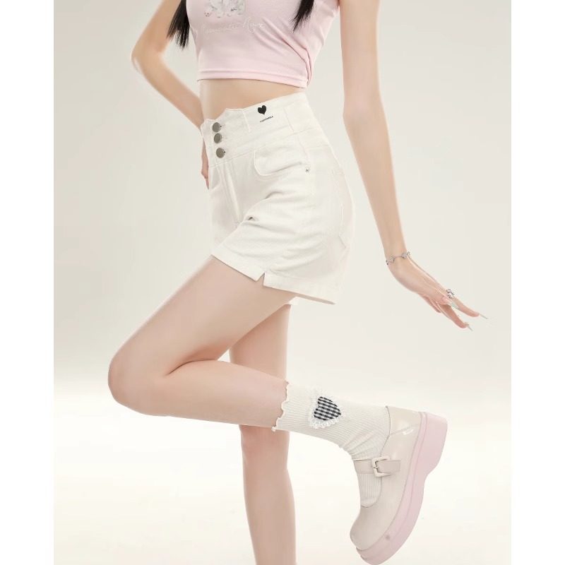白色超高腰牛仔短裤女2024年夏季薄款紧身显瘦小个子a字辣妹热裤