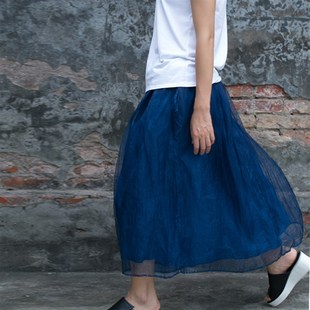 811 草木蓝染真丝绡蓬蓬裙春夏半身裙16 远家经典 款