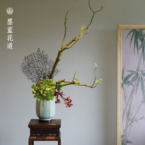 小原流縱筋彫花瓶陶瓷花器日式插花器皿花道青瓷投X入瓶客厅摆件