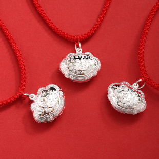 猫咪项圈猫新年围脖狗狗装 饰项链牌脖子配饰品纯银长命锁宠物脖圈