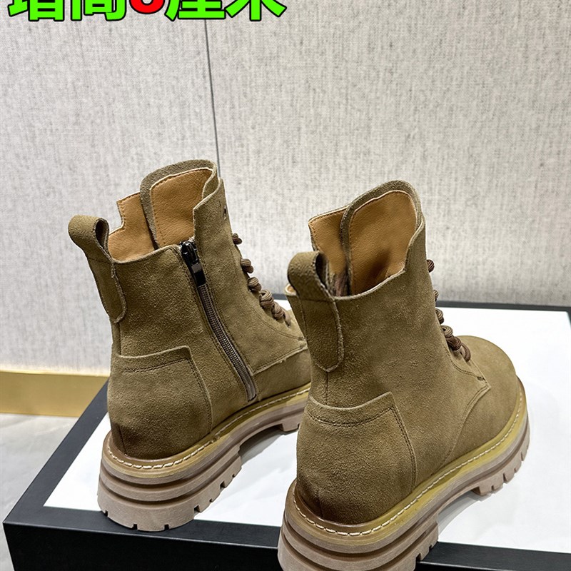 内增高马丁靴女小个子2023y夏季新款薄款工装西部厚底短靴春秋单