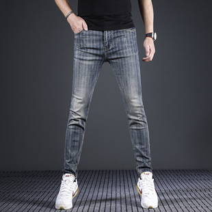 夏季 高端牛仔裤 2j024新款 条纹潮牌弹力休闲男士 裤 小脚裤 男款 修身