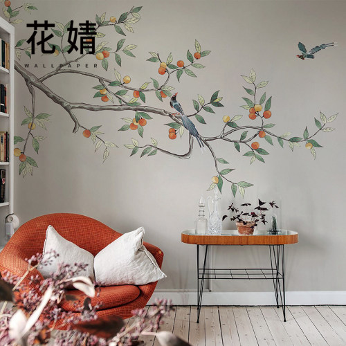 中式花鸟墙纸客厅墙布卧室壁纸家用定制壁画无纺布电视背景墙壁布