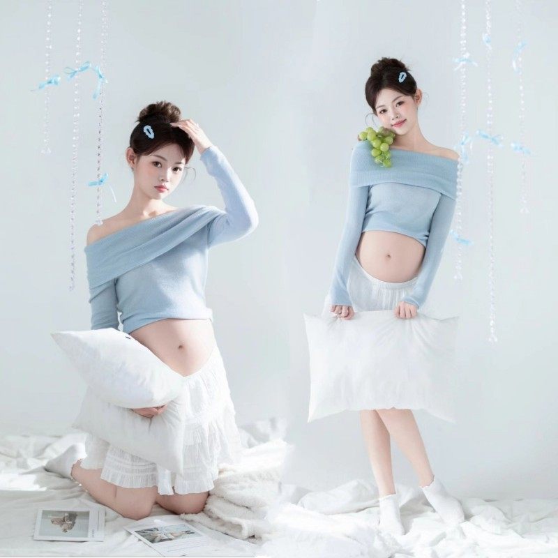 影楼新款孕妇室内拍照服装小清新甜美可爱孕妈咪大肚照写真在家拍