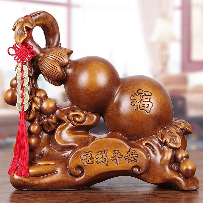 实木雕葫芦摆件招财镇宅风水家居客厅电视柜摆设玄关装饰乔迁礼品