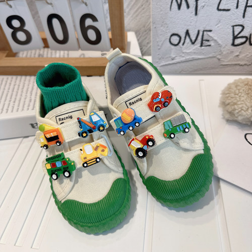 儿童小汽车幼儿园室内鞋轻便男宝宝幼稚园入园布鞋男童软底帆布鞋