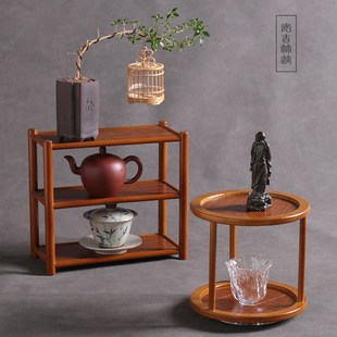 竹双层杯架茶壶摆放展示架中式 桌面博古架茶具文玩收纳茶桌置物架