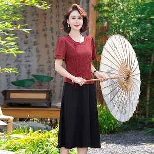 假两件套裙子显瘦 洋气小个子中老年夏季 妈妈夏装 连衣裙女2024新款