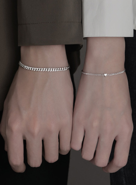 银情侣手链一对情侣款爱心手镯简约刻字素链纪念礼物生日送男女友