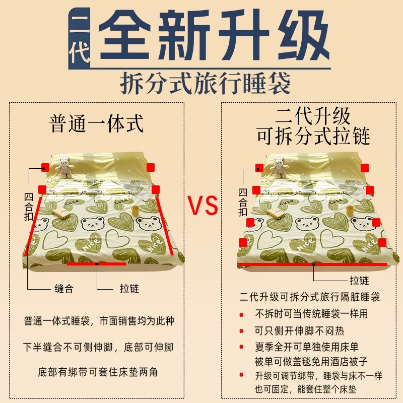 外出酒店隔脏睡袋单人旅行双人出差床单被套便携式非全棉一体