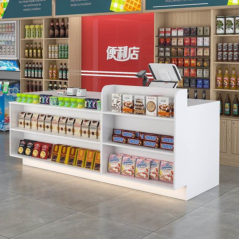 多层储物吧台店铺小型柜台转角收银台展示架超市前台便利店接待台