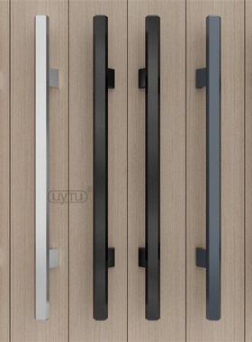 加厚铝合金把手钢化玻璃大门拉手对装推拉办公室实木门把手银黑色