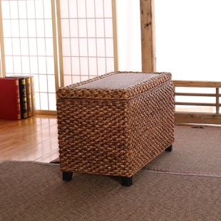 藤编实木收纳凳子储物凳门厅试换鞋 凳玩具整理箱田园收纳箱子坐箱