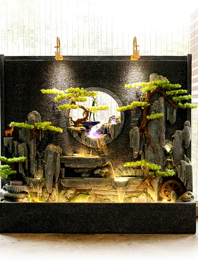 假山流水喷泉客厅玄关水幕墙酒店屏风隔断招财装饰品景观落地摆件