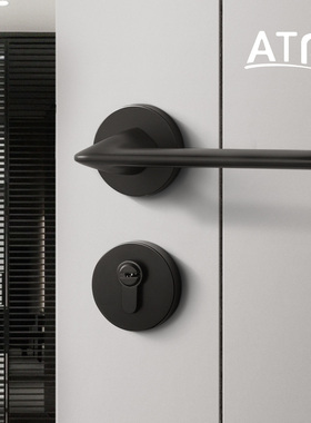 ATP黑灰色卧室门锁室内现代两件式磁吸静音家用房间极简门把手锁