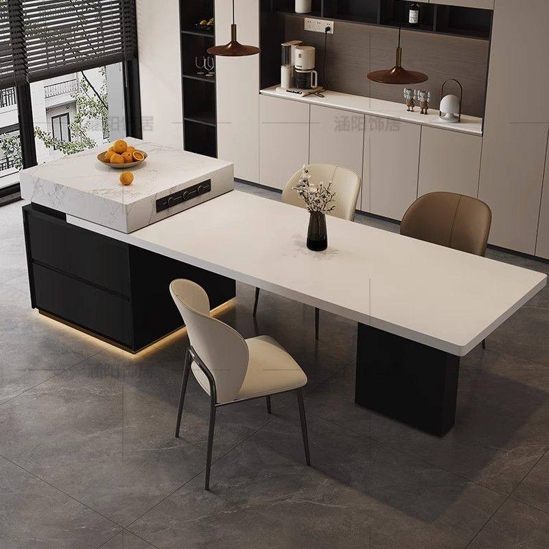 轻奢岩板岛台餐桌一体小户型可伸缩储物岛台家用厨房中岛台可定制