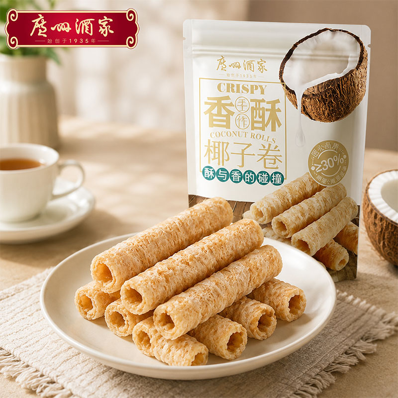 广州酒家椰子卷蛋卷休闲零食下午茶饼干饼酥点心节日送礼伴手礼