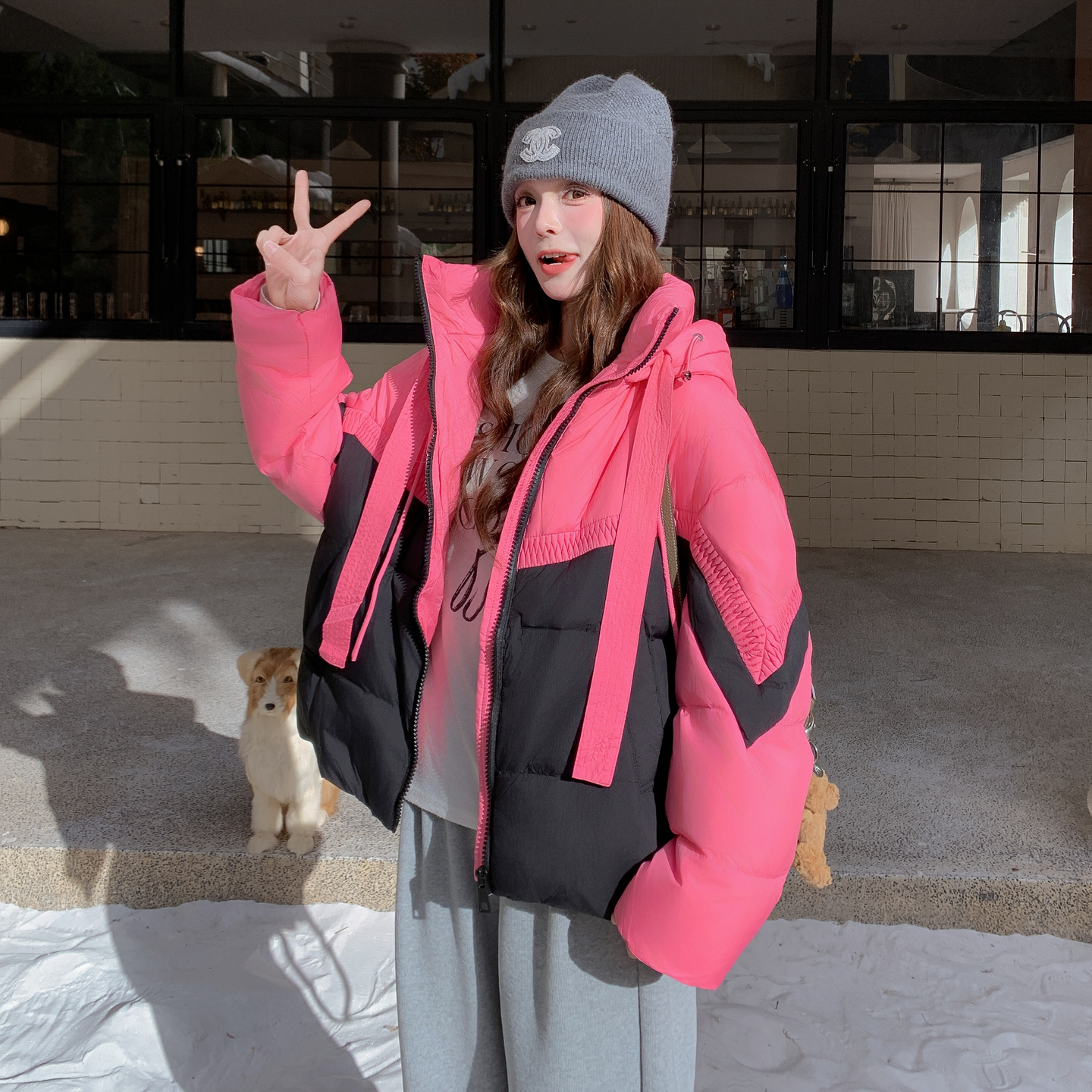 2025【现货冬款】新货撞色拼接羽绒服201-Q315-P245-控368，女装羽绒服，浙宝201